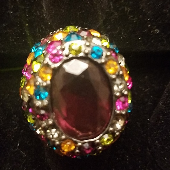 Vintage Fashion Ring, multi-color stone, stretchable - Picture 3 of 4